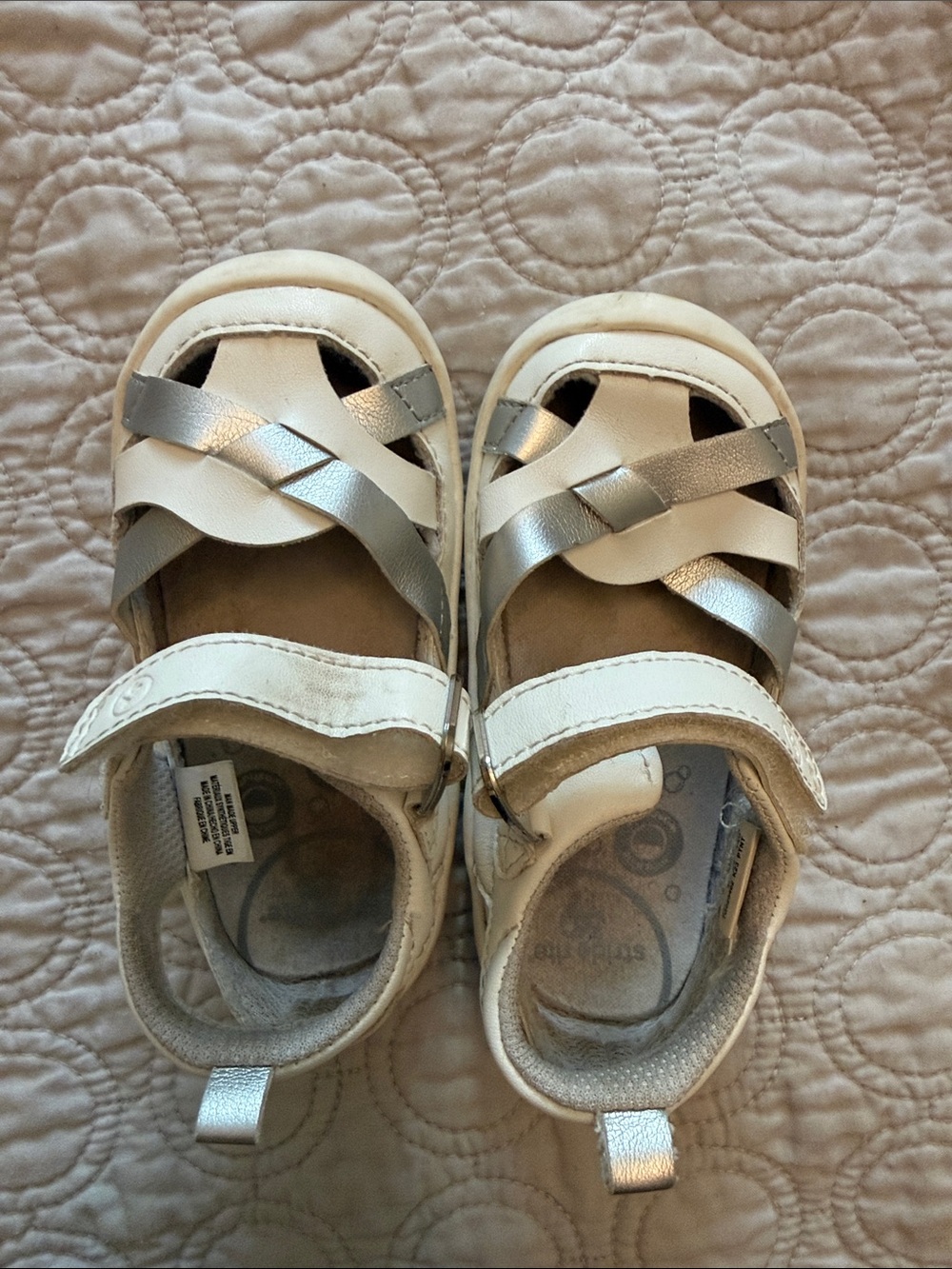 Stride Rite White and Silver Toddler Closed-Toe Sandals